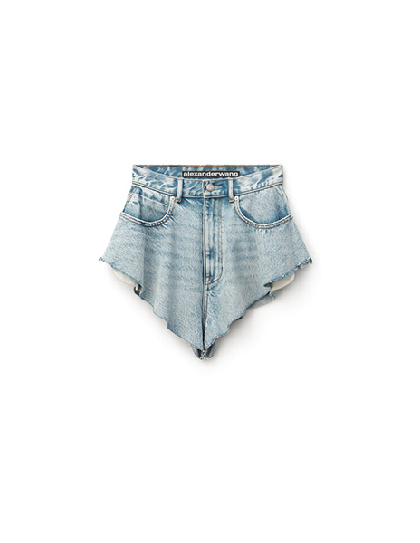 Runway Ruffled Blue Denim Bleach Shorts