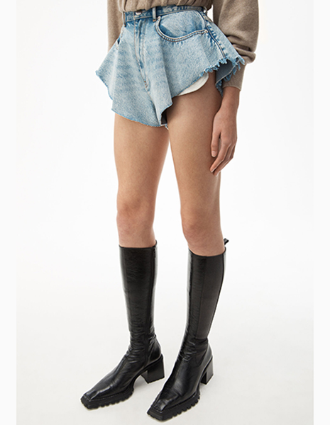 Runway Ruffled Blue Denim Bleach Shorts