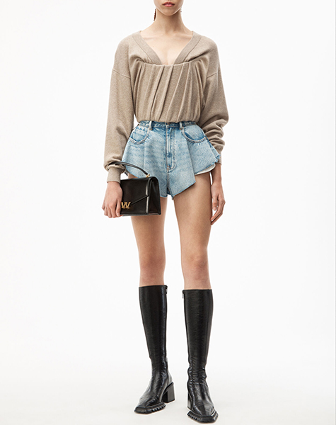 Runway Ruffled Blue Denim Bleach Shorts