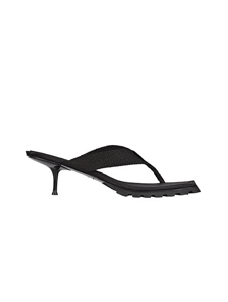 Jessie Lug Sport Thong Black Webbing Medium Hill Sandals