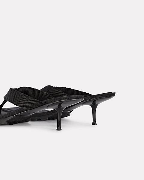 Jessie Lug Sport Thong Black Webbing Medium Hill Sandals