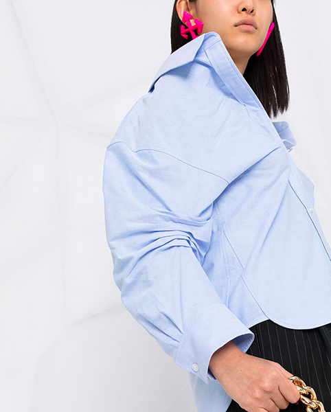 Off-Shoulder White Tank Oxford Light Blue Shirt