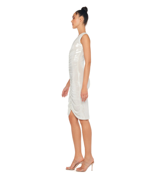 Strapless Sleevless Deep V Neck Shired Frontl Pearl Dress to knee