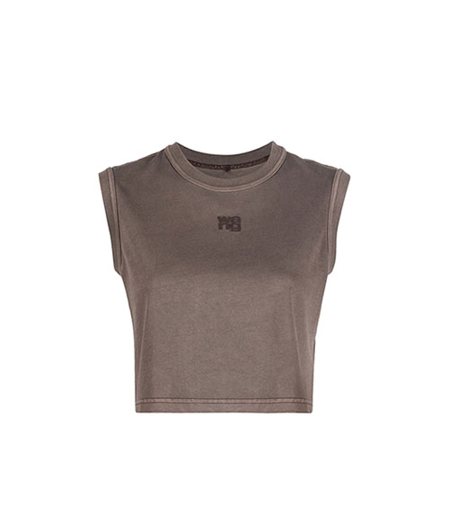 Essential Puff Logo And Bound Neck Jersey Muscle Washed Cola T-Shirt