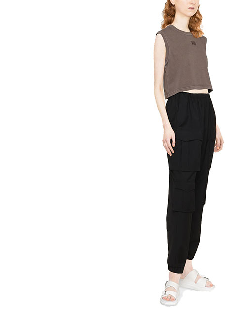 Essential Puff Logo And Bound Neck Jersey Muscle Washed Cola T-Shirt