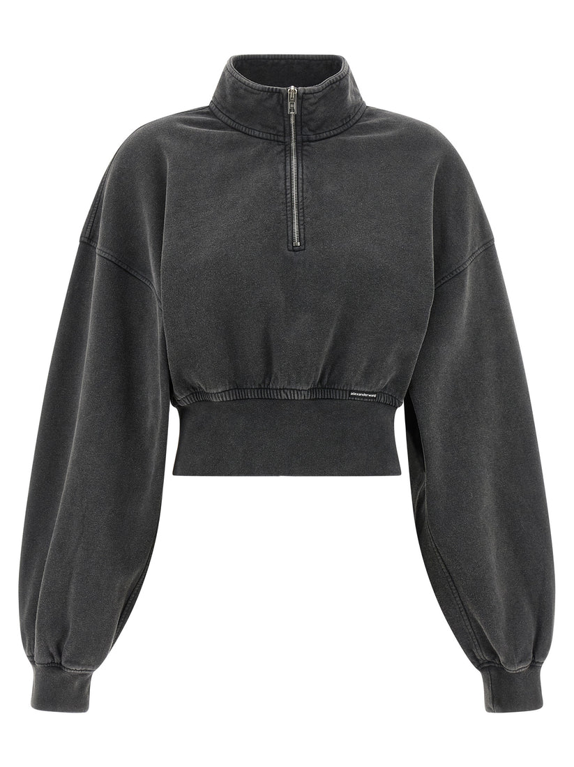 Washed Asphalt Cropped Half Zip Pull Over