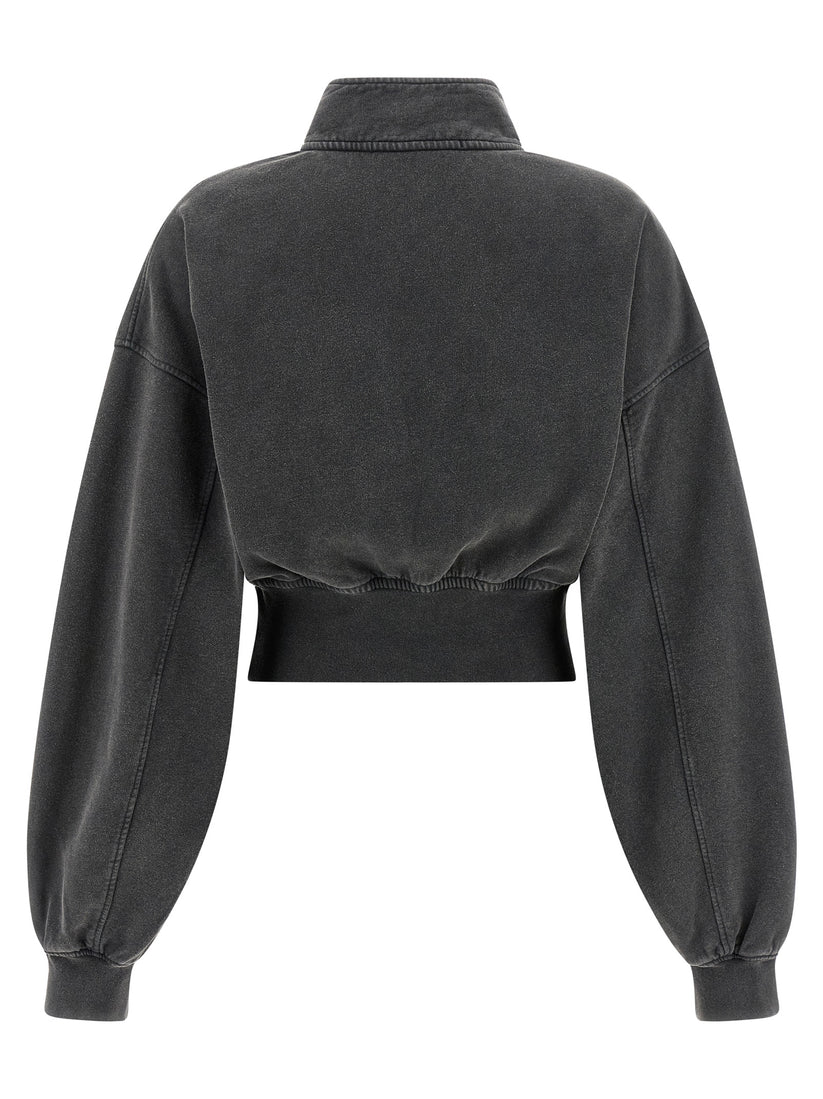 Washed Asphalt Cropped Half Zip Pull Over