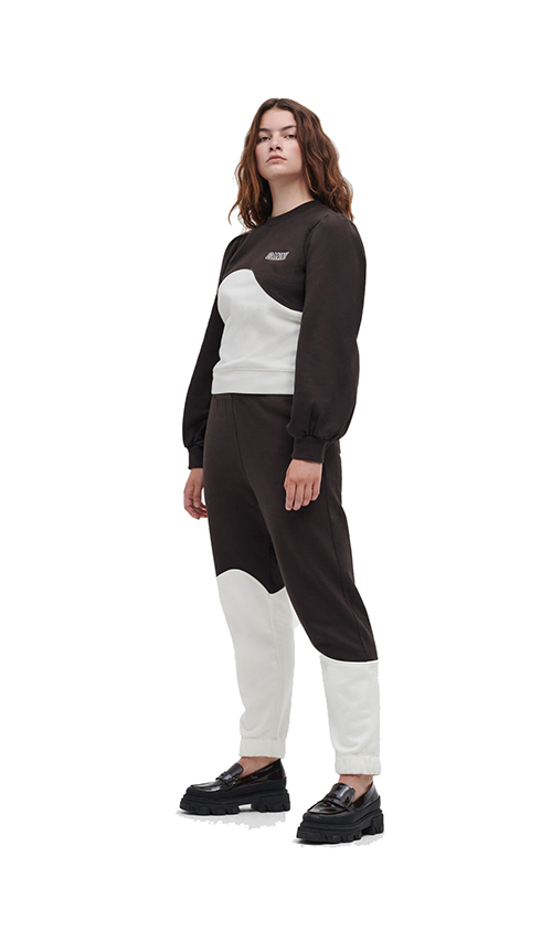 Brown White Wave Elasticated Pants