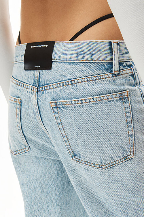 Low Rise Straight Jean Diamante Logo Bikini Straps