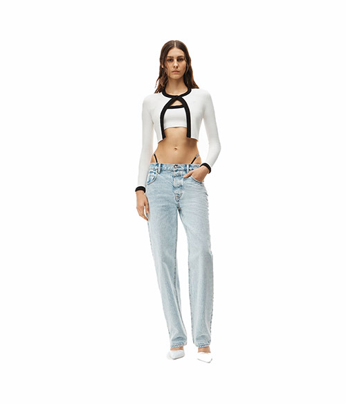 Low Rise Straight Jean Diamante Logo Bikini Straps
