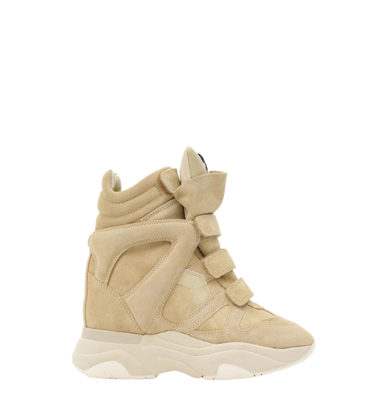 Beige Suede Calfskin Leather Balskee High-Top Wedge Sneakers