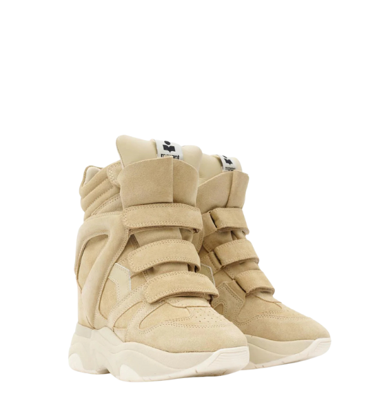 Beige Suede Calfskin Leather Balskee High-Top Wedge Sneakers