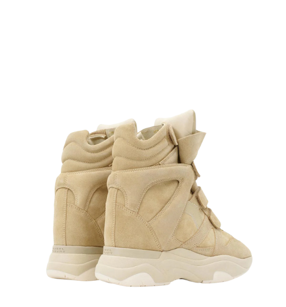 Beige Suede Calfskin Leather Balskee High-Top Wedge Sneakers
