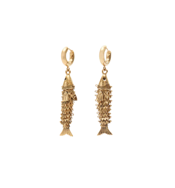 Gold Fish-Fhaped Pendant Earring