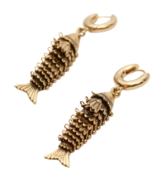Gold Fish-Fhaped Pendant Earring