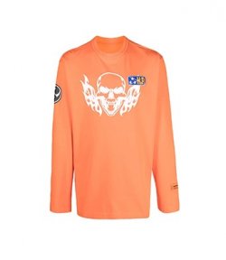 Orange White T-Shirt OS Flaming Skull