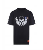 Black White T-Shirt Reg Flaming Skull