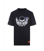 Black White T-Shirt Reg Flaming Skull