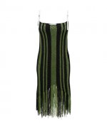 Fringe Detail Black Green Camisole Dress