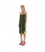 Fringe Detail Black Green Camisole Dress