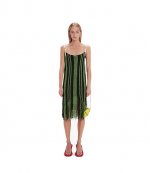 Fringe Detail Black Green Camisole Dress
