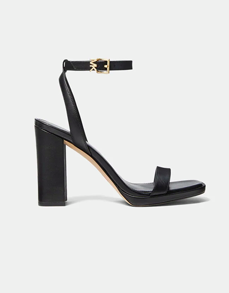 Angela Ankle Strap Black Leather Sandal