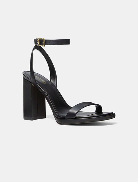 Angela Ankle Strap Black Leather Sandal