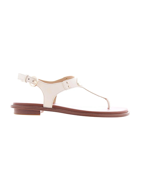 MK Plate Thong Cream Leather Flat Sandal