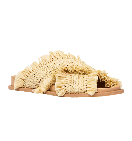 Natural Faux Raffia Payton Flat Sandal