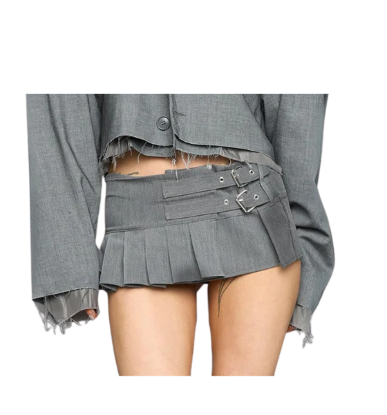 Grey Micro Pleated Suiting Skirt