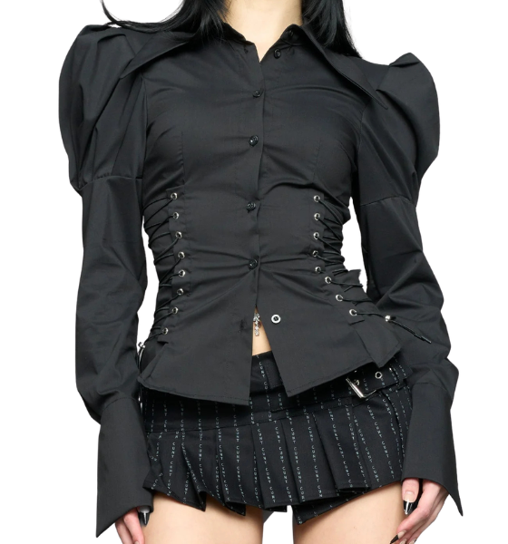 Black Puff Sleeve Corset Blouse