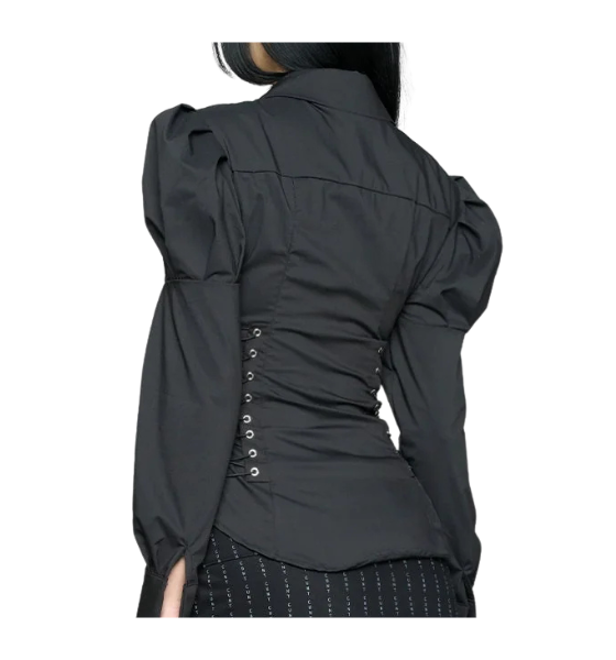 Black Puff Sleeve Corset Blouse