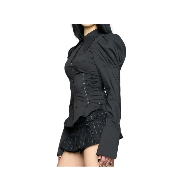 Black Puff Sleeve Corset Blouse