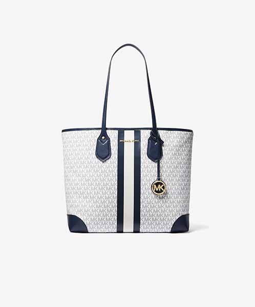 Eva White & Navy Tote Bag