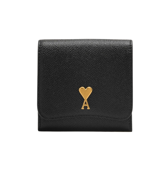 Black Leather Paris Compact Wallet