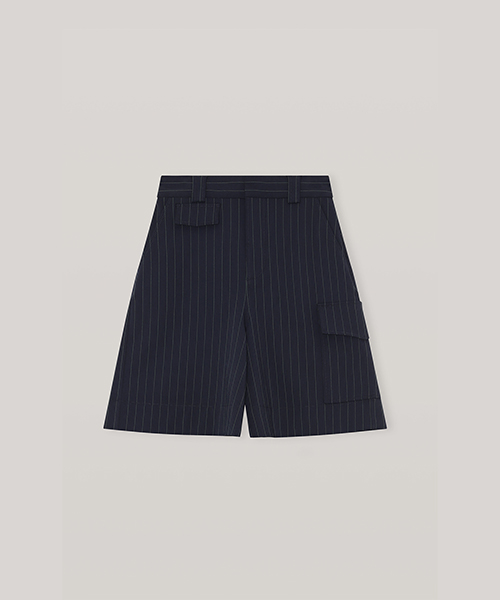 Pinstripe Navy High-rise Suit Shorts