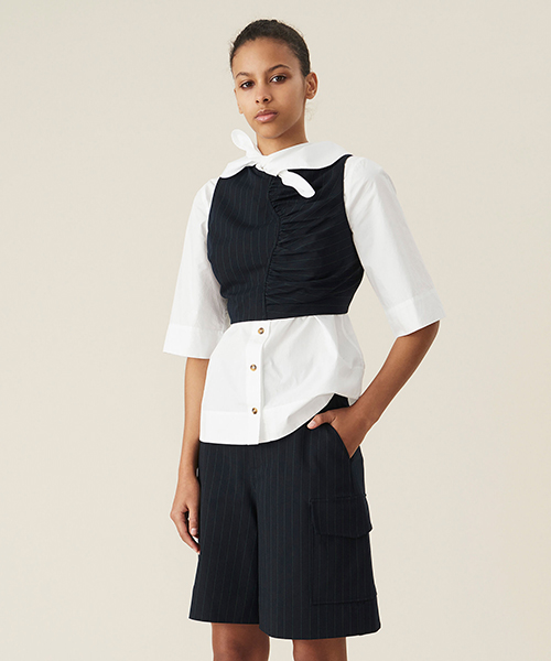 Pinstripe Navy High-rise Suit Shorts