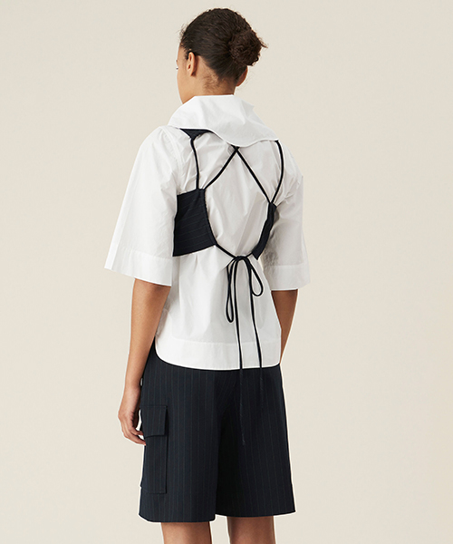 Pinstripe Navy High-rise Suit Shorts