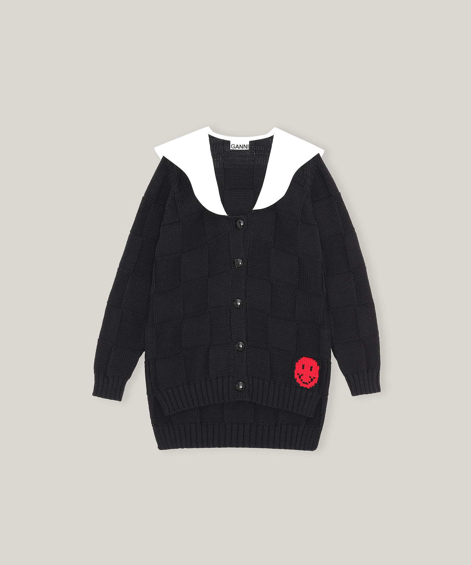 Poplin Collar Smiley Cardigan
