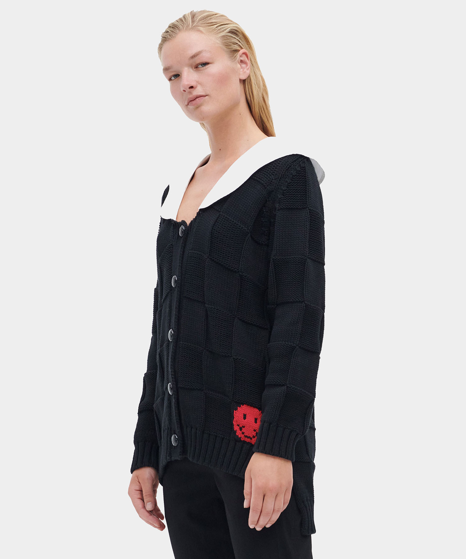 Poplin Collar Smiley Cardigan