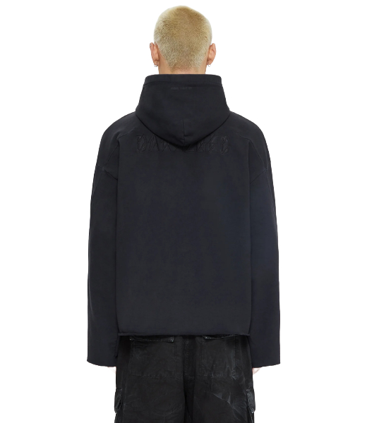 Hoodie Wide Raw Edge New Stiff Blacl Stone+Darkened Blk