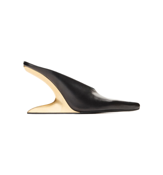Black Leather Boomerang 105MM Wedge Mule
