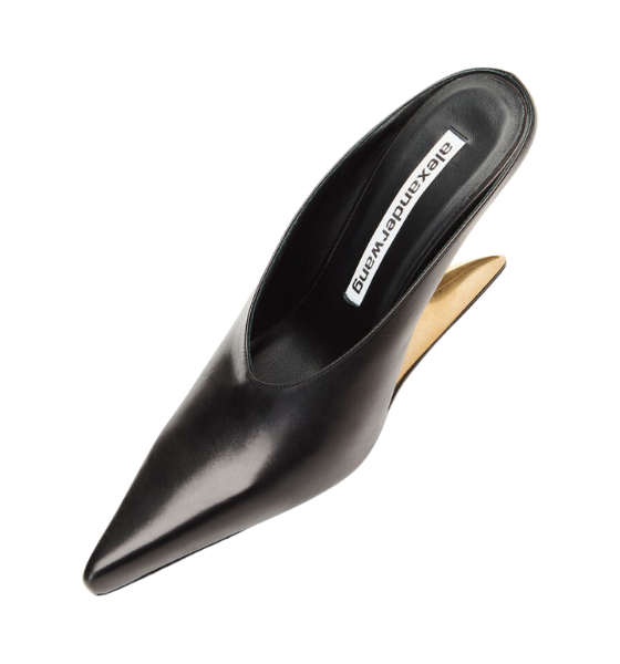 Black Leather Boomerang 105MM Wedge Mule