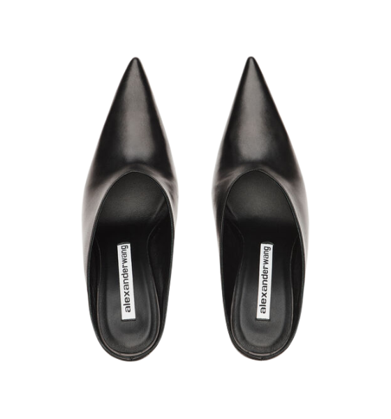 Black Leather Boomerang 105MM Wedge Mule
