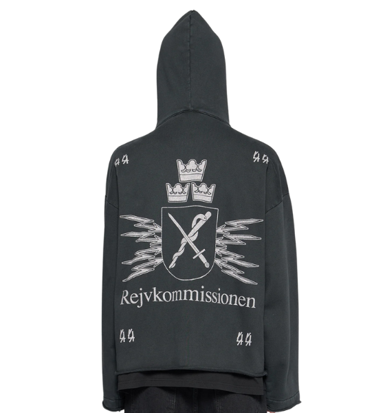 Black/White Raw Cut Zip Commission Dirty Hoodie