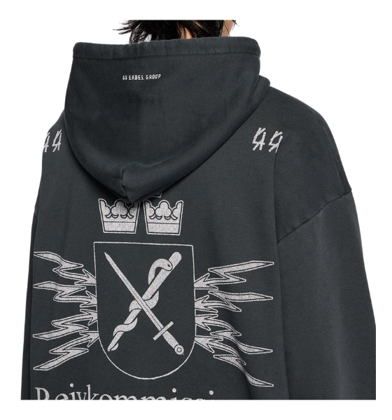 Black/White Raw Cut Zip Commission Dirty Hoodie