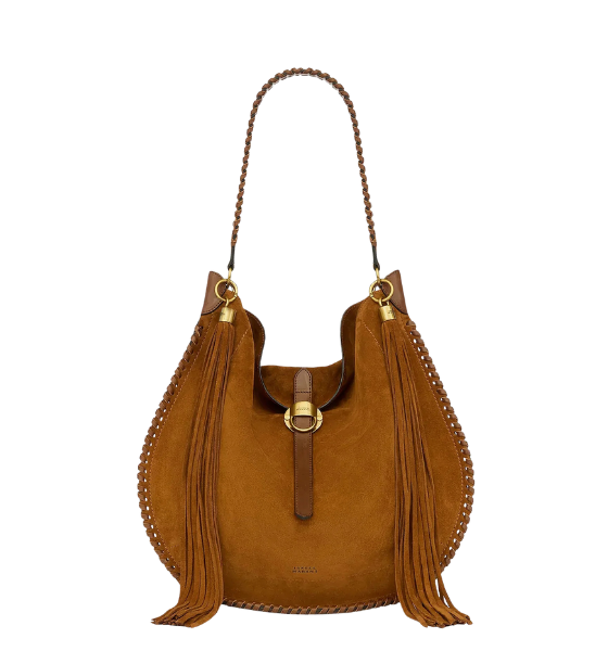 Cognac skan Hobo Folk Braided Suede Calfskin Leather Bag