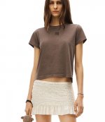 Essential Puff Logo And Bound Neck Jersey Shrunk Washed Cola T-Shirt