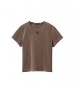 Essential Puff Logo And Bound Neck Jersey Shrunk Washed Cola T-Shirt