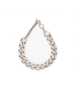 Oversized Logo Silver Tone Grid Chain Necklace